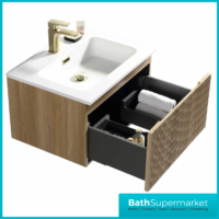 Tailored Fluted Oak Wood Wall Hung Vanity Drawer Unit & White Matt Basin 810mm
