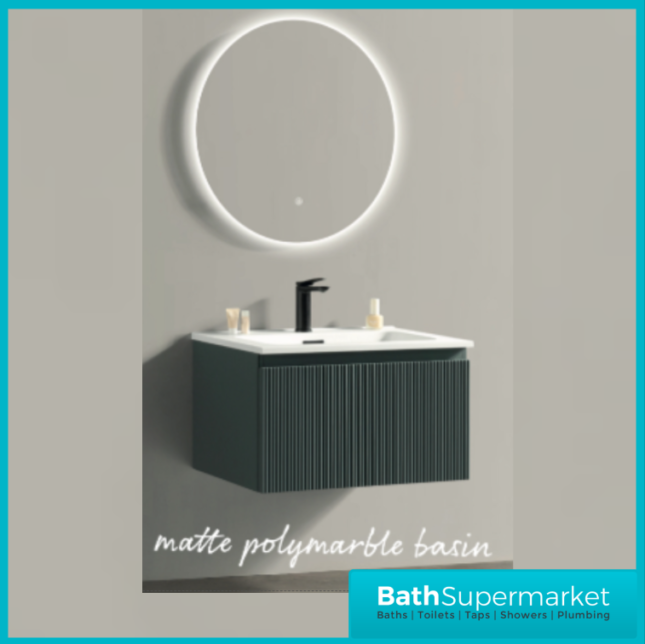 Tailored Fluted Sage Green Wall Hung Drawer Vanity Unit & Matt Basin 810mm