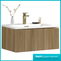 Tailored Fluted Oak Wood Wall Hung Vanity Drawer Unit & White Matt Basin 810mm