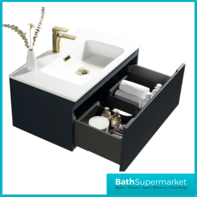 Tailored Fluted Midnight Shadow Wall Hung Drawer Vanity Unit & Matt Basin 810mm