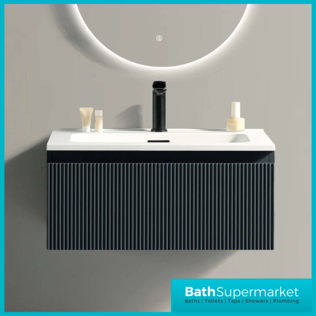 Tailored Fluted Midnight Shadow Wall Hung Drawer Vanity Unit & Matt Basin 810mm