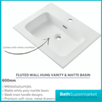Tailored Fluted Sage Green Wall Hung Drawer Vanity Unit & Matt Basin 610mm