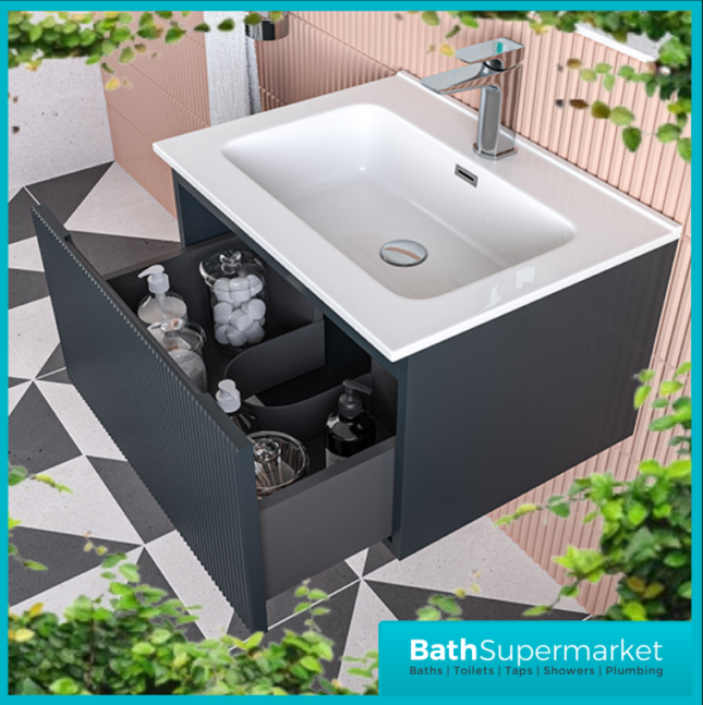 Tailored Fluted Midnight Shadow Wall Hung Drawer Vanity Unit & Matt Basin 610mm