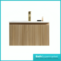 Tailored Fluted Oak Wood Wall Hung Drawer Vanity Unit & Matt Basin 610mm