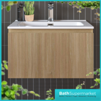 Tailored Fluted Oak Wood Wall Hung Drawer Vanity Unit & Matt Basin 610mm