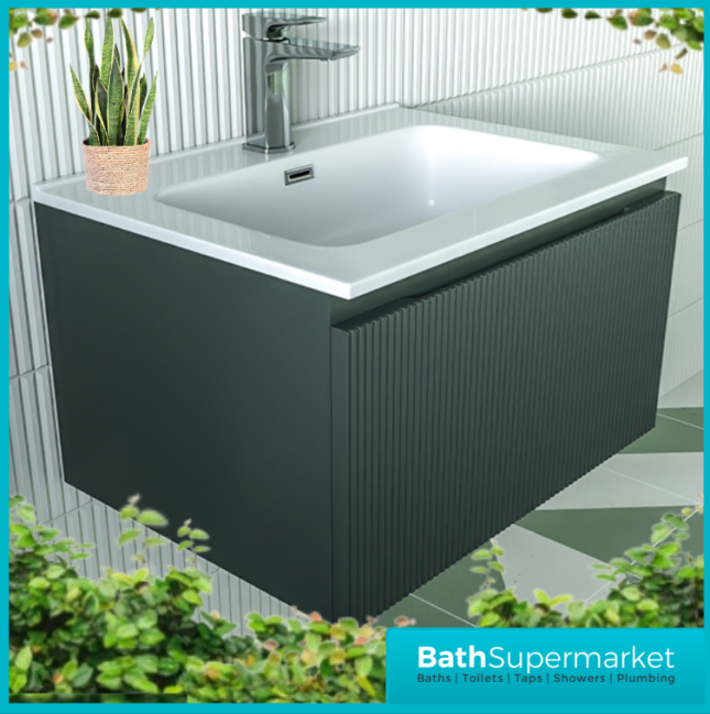 Tailored Fluted Sage Green Wall Hung Drawer Vanity Unit & Matt Basin 610mm