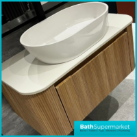 Tailored Fluted Wood Oak Wall Hung Curved Vanity Unit & Stone Counter Top 870mm