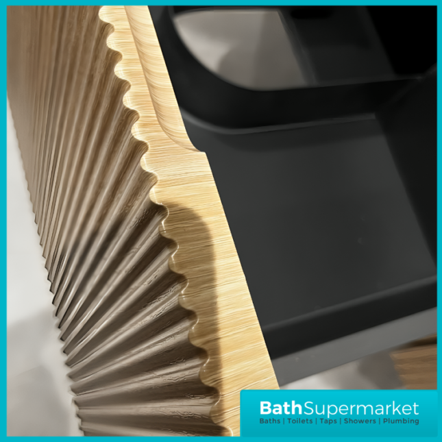 Tailored Fluted Wood Oak Wall Hung Curved Vanity Unit & Stone Counter Top 870mm
