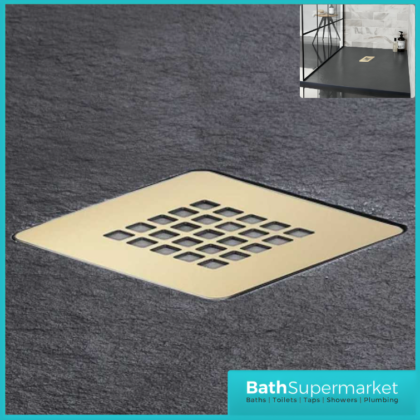 Kartell K-Vit Naturals Brushed Brass Colour Match Square Shower Waste Cover Grid