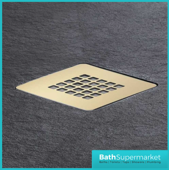Kartell K-Vit Naturals Brushed Brass Colour Match Square Shower Waste Cover Grid