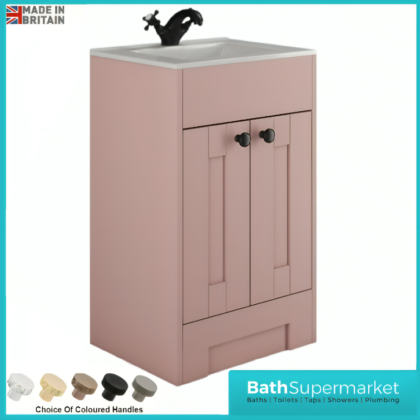 Traditional Timeless Antique Rose Pink Vanity Basin Unit 600mm & Knurled Handles