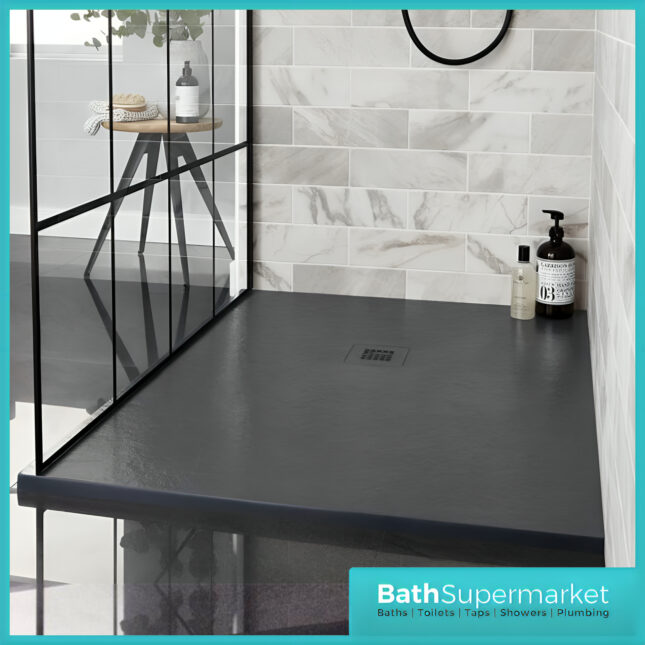 Kartell K-Vit Naturals Graphite Stone Effect Rectangle Shower Trays With Waste – 1700mm