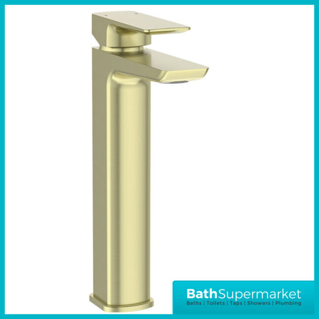 Sognare Mode Brushed Brass Lever Handle Tall High Rise Mono Basin Mixer Tap