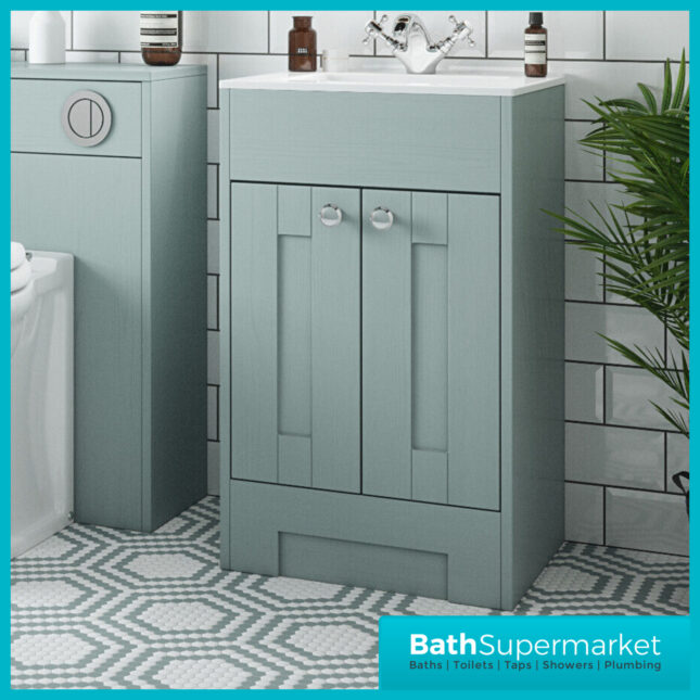 Traditional Timeless Duck Egg Blue Vanity Basin Unit 600mm & Colour Knurled Handles