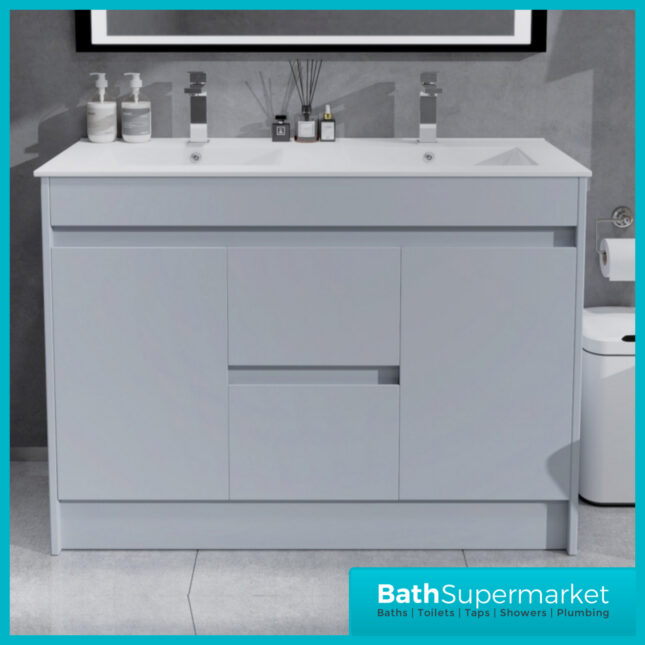 WaterGuard Rio Waterproof Cloud Grey Floor Standing Double Basin Vanity Unit 1200mm
