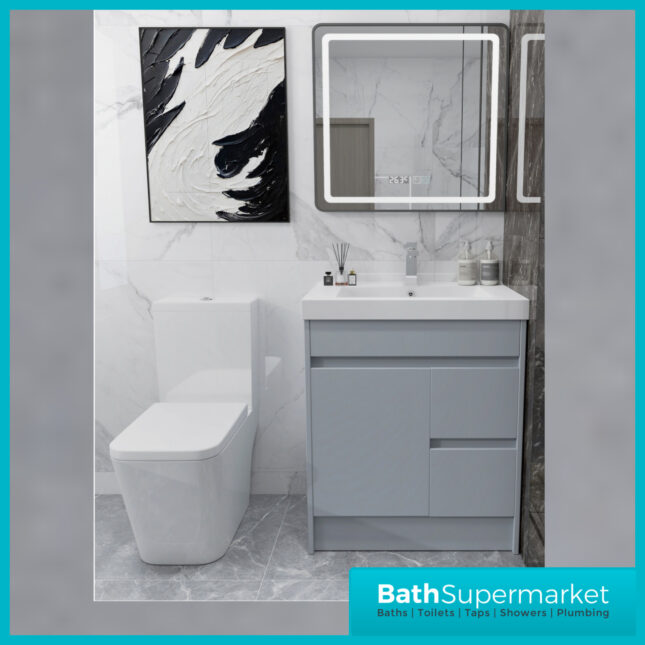 WaterGuard Rio Waterproof Cloud Grey Floor Standing Edge Basin Vanity Unit 750mm