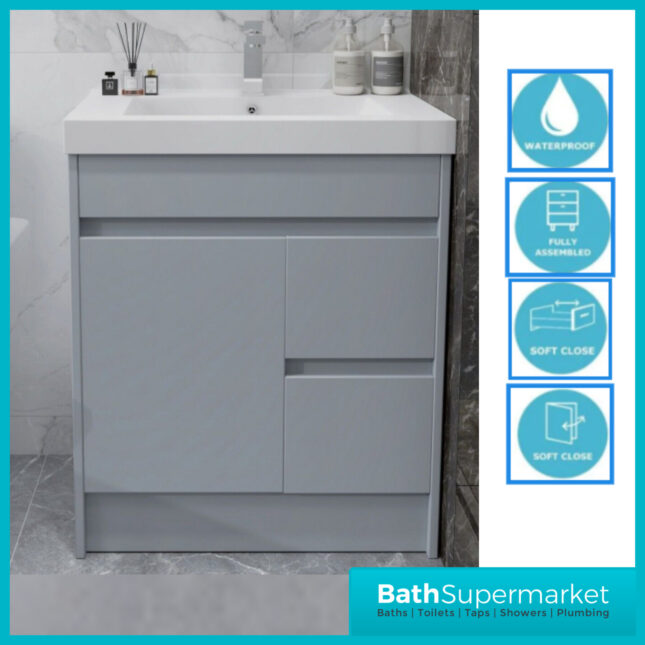 WaterGuard Rio Waterproof Cloud Grey Floor Standing Edge Basin Vanity Unit 750mm