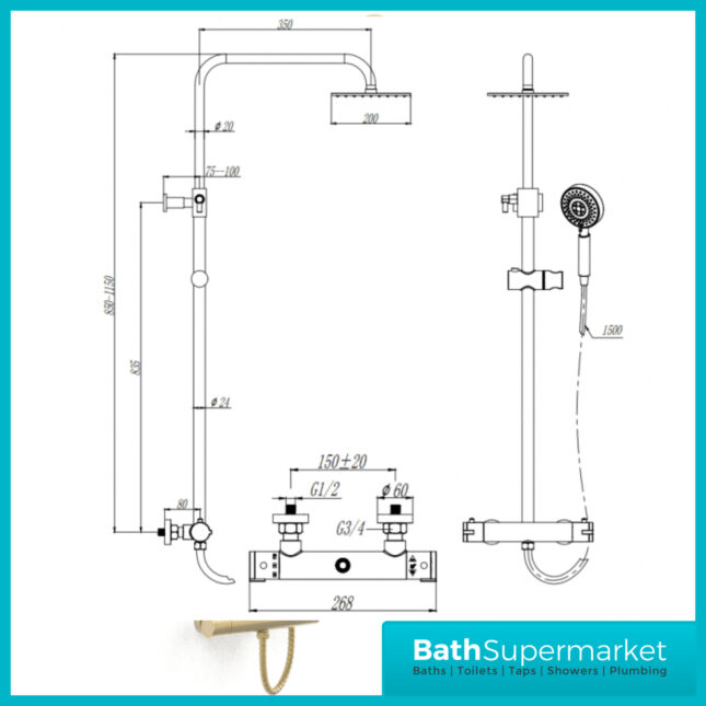 Sognare Mode Brushed Brass Exposed Valve Round Drench Shower