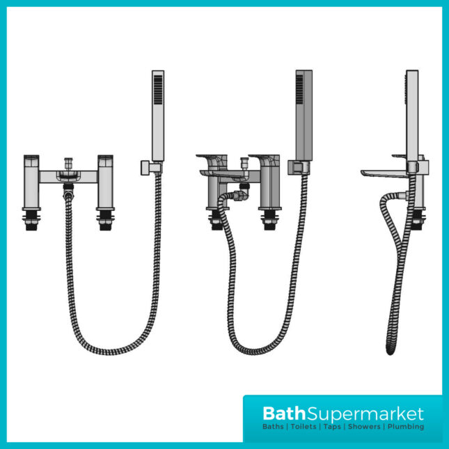Sognare Mode Matt Black Deck Mounted Twin Lever Handle Bath Shower Mixer Tap