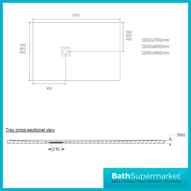 Kartell K-Vit Naturals Graphite Stone Effect Rectangle Shower Trays With Waste – 1700mm