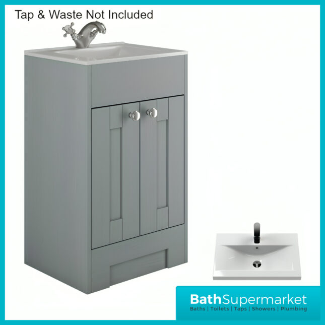 Traditional Timeless Duck Egg Blue Vanity Basin Unit 600mm & Colour Knurled Handles