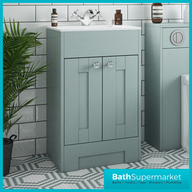 Traditional Timeless Duck Egg Blue Vanity Basin Unit 600mm & Colour Knurled Handles