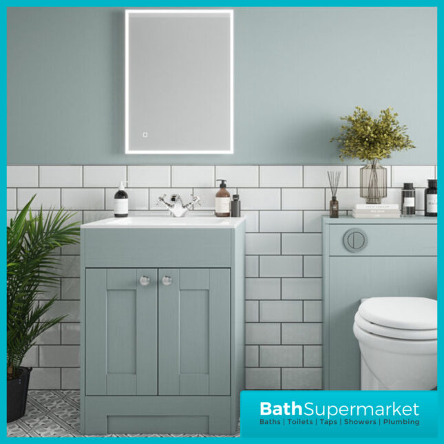 Traditional Timeless Duck Egg Blue Vanity Basin Unit 600mm & Colour Knurled Handles