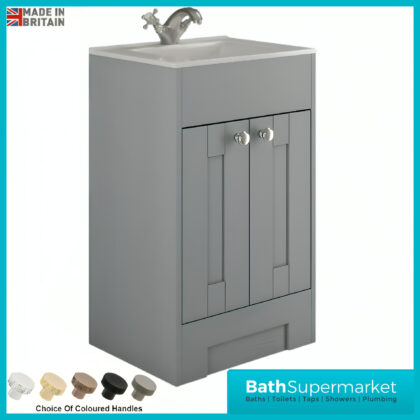 Traditional Timeless Duck Egg Blue Vanity Basin Unit 600mm & Colour Knurled Handles