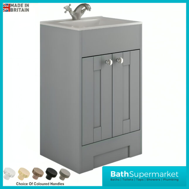 Traditional Timeless Duck Egg Blue Vanity Basin Unit 600mm & Colour Knurled Handles