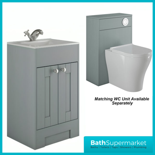 Traditional Timeless Duck Egg Blue Vanity Basin Unit 600mm & Colour Knurled Handles