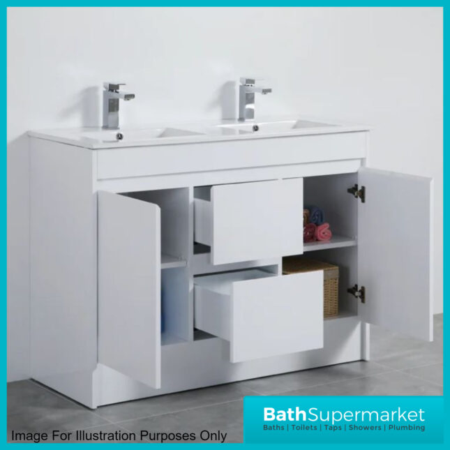 WaterGuard Rio Waterproof Cloud Grey Floor Standing Double Basin Vanity Unit 1200mm