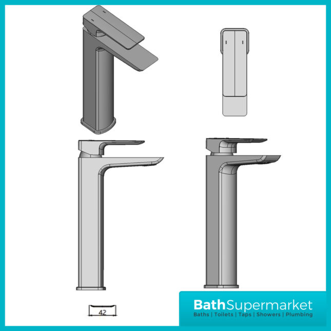 Sognare Mode Matt Black Lever Handle Tall High Rise Mono Basin Mixer Tap