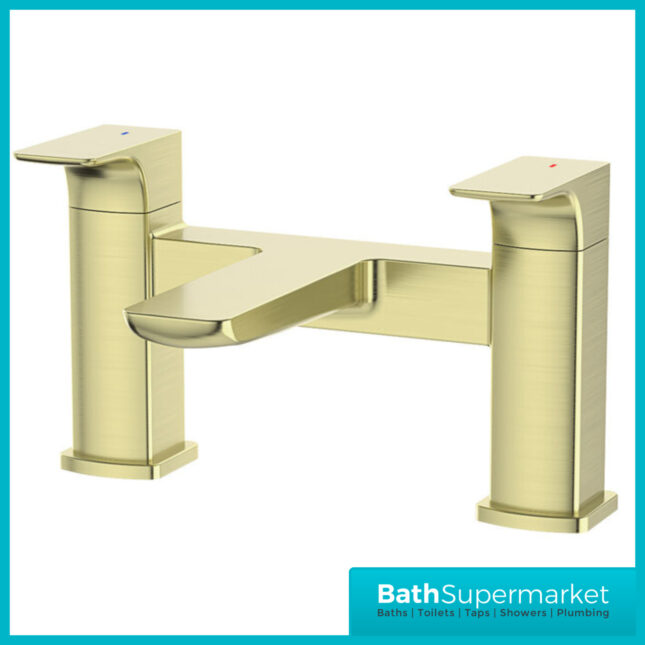 Sognare Mode Brushed Brass Deck Mounted Twin Lever Handle Bath Filler Tap