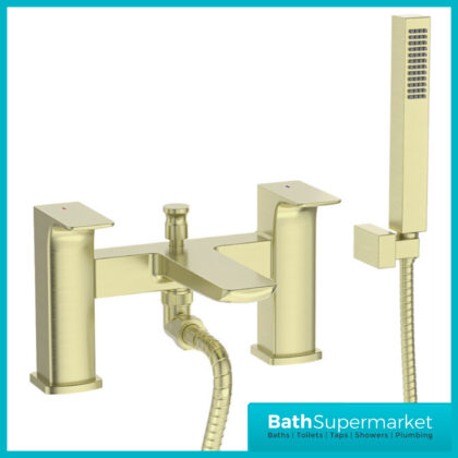 Sognare Mode Brushed Brass Deck Mounted Twin Lever Handle Bath Shower Mixer Tap