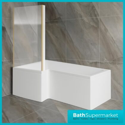 Titan L Shape Bath Left & Right Hand With Brushed Brass Fixed Return Shower Screen
