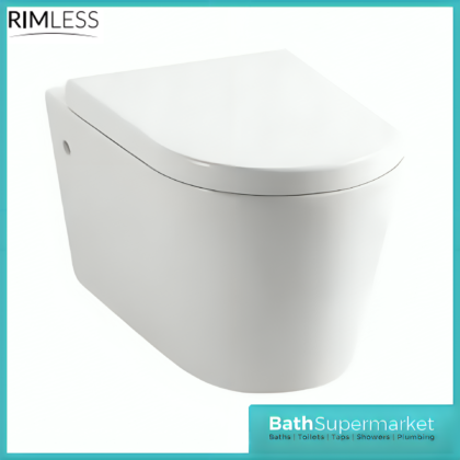 White Rimless Wall Hung Pan With Soft Close Toilet Seat