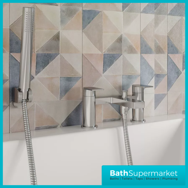 Nuie Canada Chrome Deck Mounted Twin Lever Bath Shower Mixer Tap