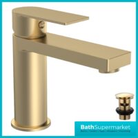 Nuie Canada Brushed Brass Mono Basin Mixer Tap With Push Clicker Waste