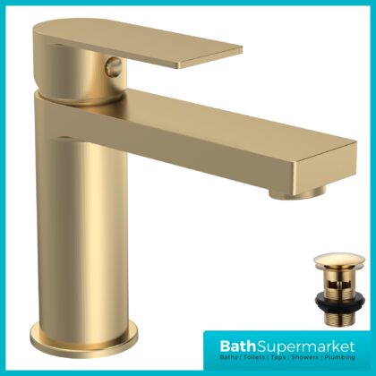 Nuie Canada Brushed Brass Mono Basin Mixer Tap With Push Clicker Waste