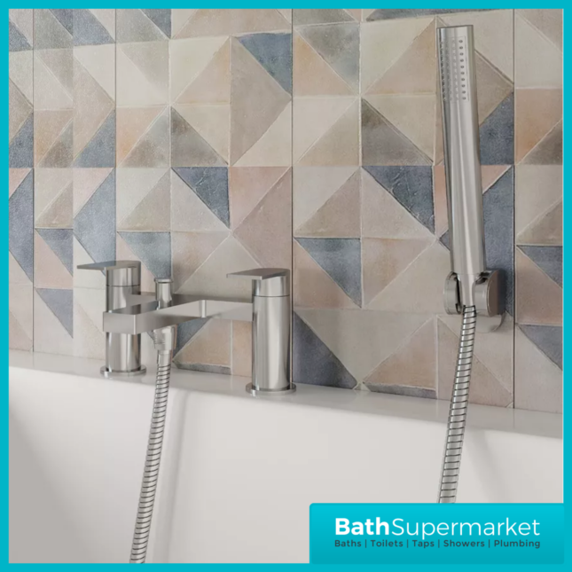 Nuie Canada Chrome Deck Mounted Twin Lever Bath Shower Mixer Tap