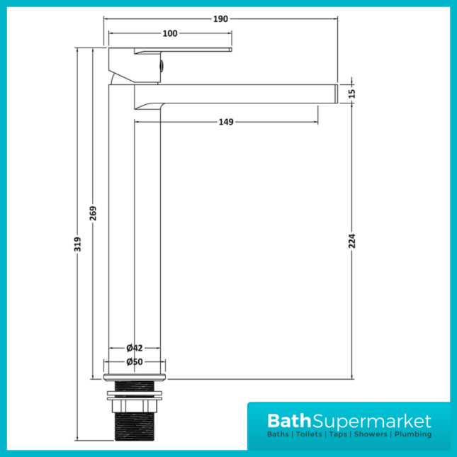 Nuie Canada Chrome Mono Tall High Rise Basin Mixer Tap