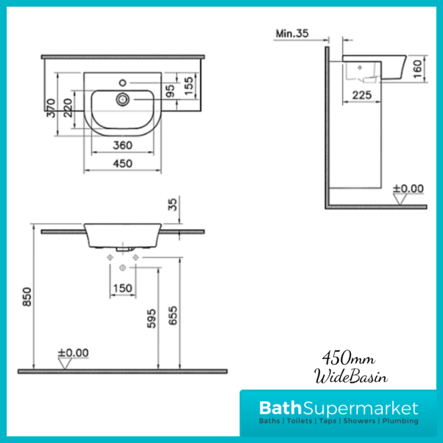 KVIT Eklipse Round Compact Semi Recessed 1 Tap Hole Basin 450mm & 550mm Wide