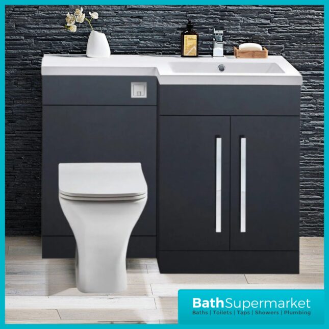 Scudo Lili Matt Grey L Shape Vanity Basin & WC Unit Pack 1100mm LH & RH