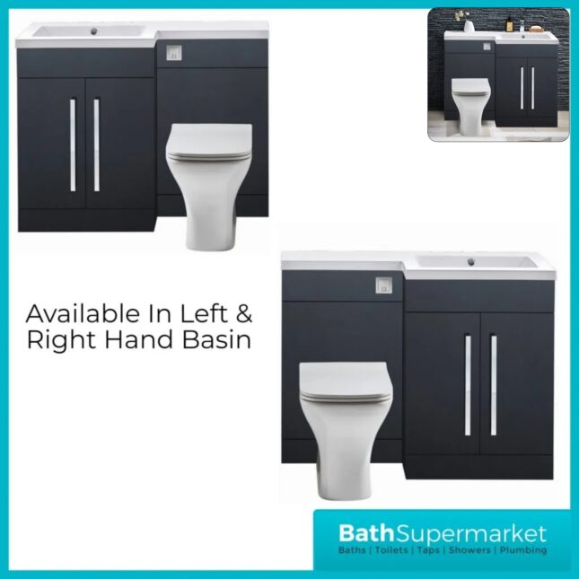 Scudo Lili Matt Grey L Shape Vanity Basin & WC Unit Pack 1100mm LH & RH