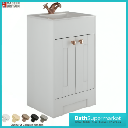 Traditional Timeless White Ash Vanity Basin Unit 600mm & Knurled Handles