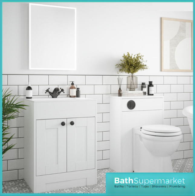 Traditional Timeless White Ash Vanity Basin Unit 600mm & Knurled Handles