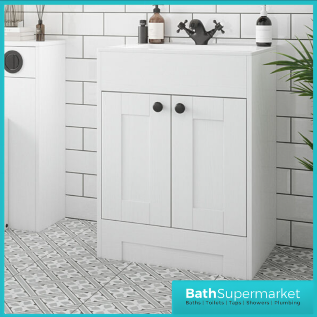 Traditional Timeless White Ash Vanity Basin Unit 600mm & Knurled Handles