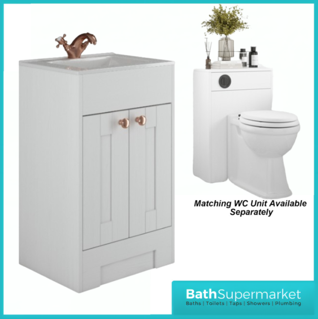 Traditional Timeless White Ash Vanity Basin Unit 600mm & Knurled Handles