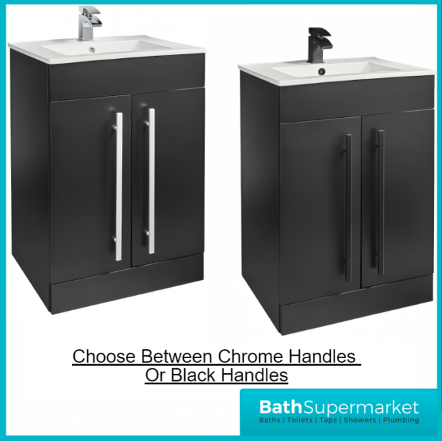 Kartell Purity Nero Matt Black Floor Standing Vanity Basin Unit 600mm With Handles