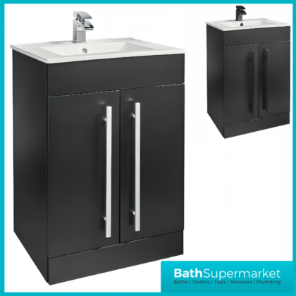 Kartell Purity Nero Matt Black Floor Standing Vanity Basin Unit 600mm With Handles